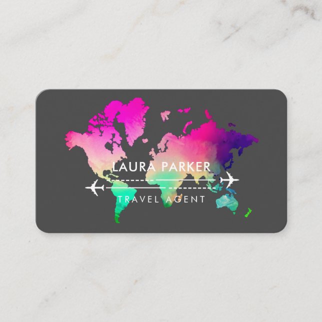  World Map Travel Agent  Vacation Services Purple Business Card (Front)