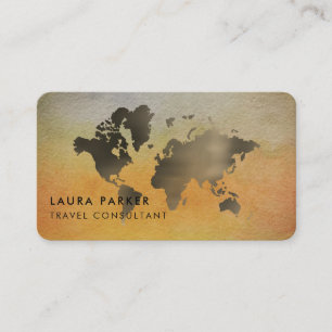 World Map Travel Agent Watercolor Tourism Booking Business Card