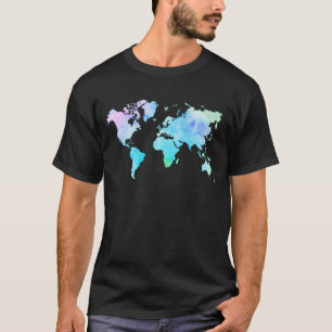 World Map Travel Lover Gift Fun Bright Watercolor T-Shirt