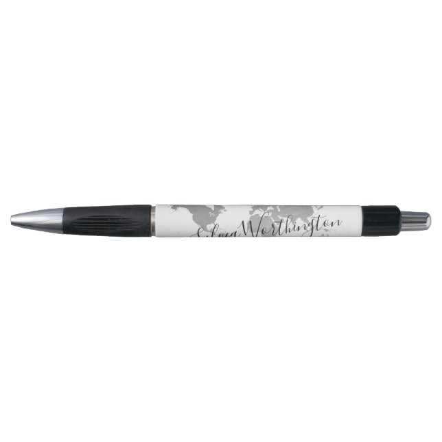 World Map Travel Silver Gray Black White Custom (Front)