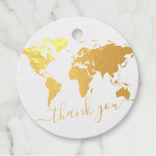 World Map Travel Theme REAL FOIL Thank You Favour Tags