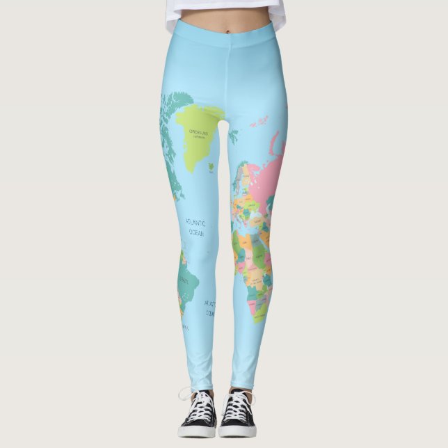 World Map Traveller Country Detail Colourful Leggings (Front)