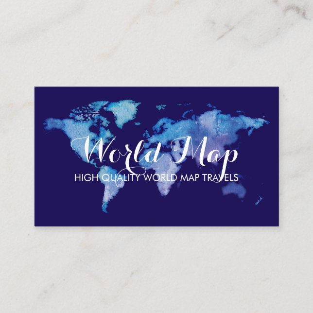 World Map Travelling Agent Rental Office Navy Business Card (Front)