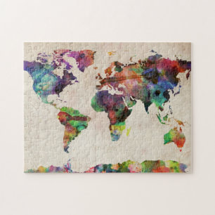 World Map Urban Watercolor Jigsaw Puzzle