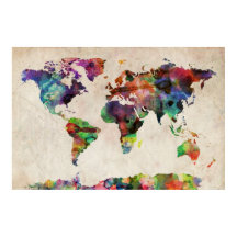 World Map Urban Watercolor