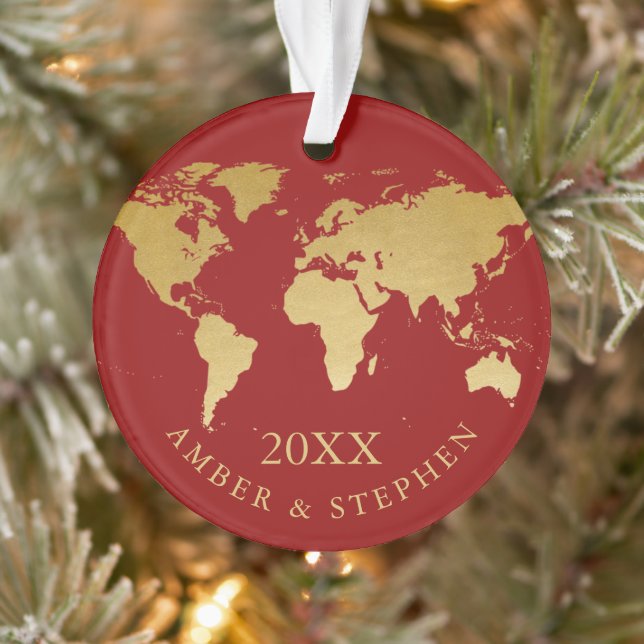 World Map Vacation Travel Keepsake Personalised Ornament (Tree)
