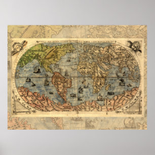 World Map Vintage Atlas Historical Poster