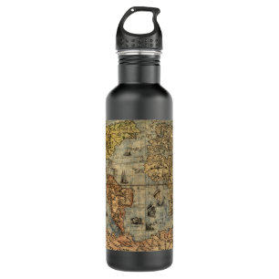 World Map Vintage Historical Antique Atlas 710 Ml Water Bottle
