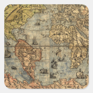 World Map Vintage Historical Antique Atlas Square Sticker