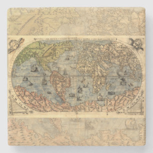 World Map Vintage Historical Antique Atlas Stone Coaster