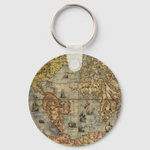 World Map Vintage Historical Atlas Key Ring