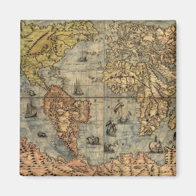 World Map Vintage Historical Atlas Magnet (Front)