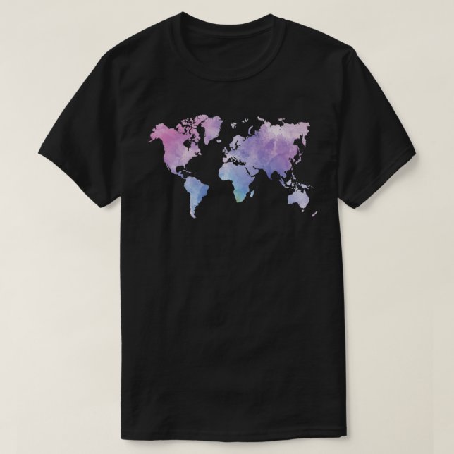 World Map Water Color Graphic Travel T-Shirt (Design Front)