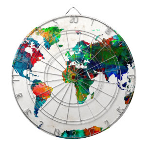 world map watercolor 20 dartboard
