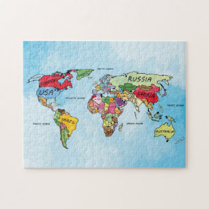 World Map watercolor artwork jigsaw puzzle