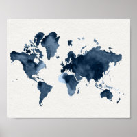 World Map Watercolor Navy