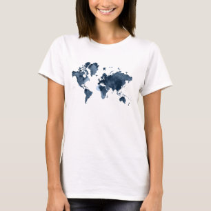 World Map Watercolor Navy T-Shirt
