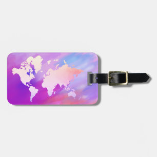 World Map Watercolor Pink Elegant Clean vintage Luggage Tag