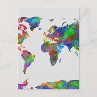 world map watercolor postcard