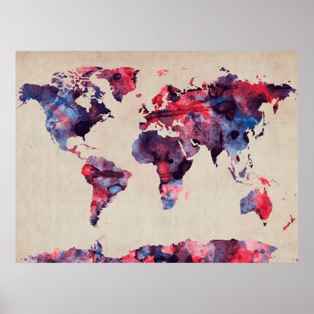 World Map Watercolor Poster (Front)