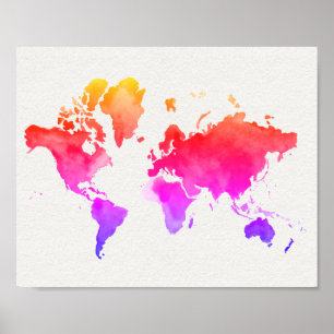 World Map Watercolor Rainbow Poster