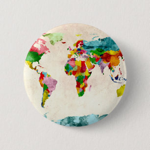 World Map Watercolors 6 Cm Round Badge