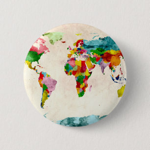 World Map Watercolors 6 Cm Round Badge