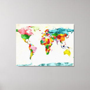 World Map Watercolors Canvas Print