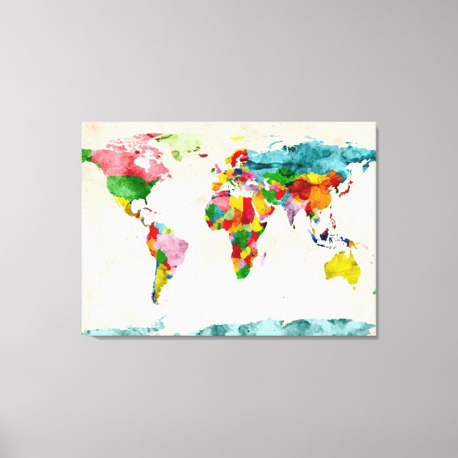 World Map Watercolors Canvas Print (Front)