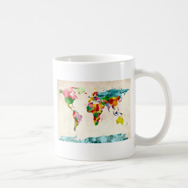 World Map Watercolors Coffee Mug (Right)