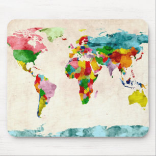 World Map Watercolors Mouse Mat