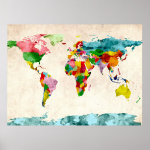 World Map Watercolors Poster