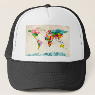 World Map Watercolors Trucker Hat