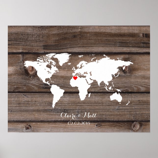 world map wedding guest book signing board wood (Front)