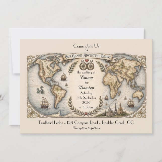 World Map Wedding Invitation (Front)