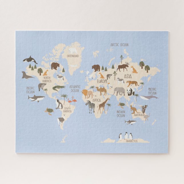 World Map with Animals Jigsaw Puzzle (Horizontal)