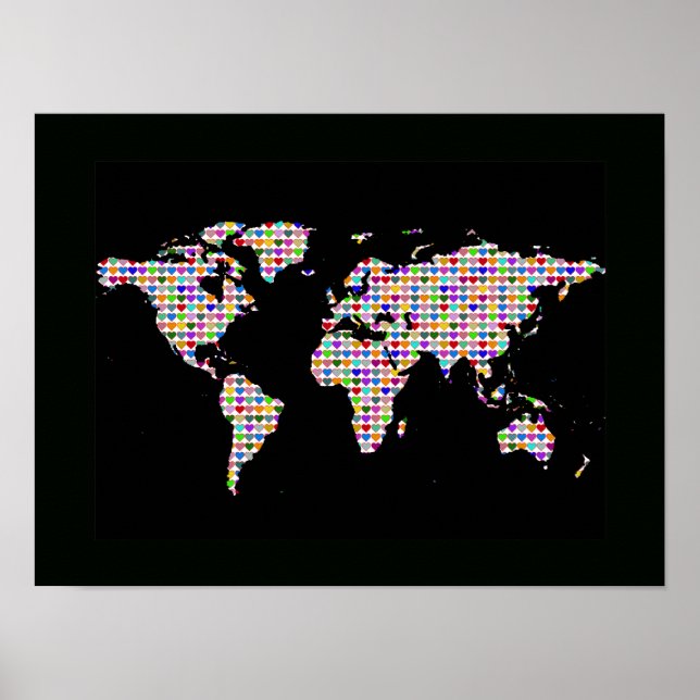 world map with colourful hearts poster (Front)