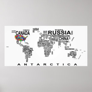 WORLD MAP with COUNTRIES as TEXT Poster