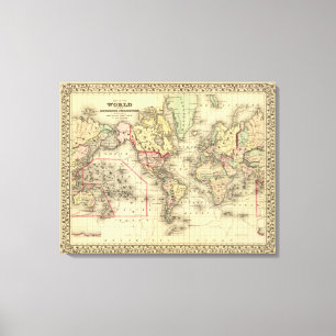 World Map with Explorers' sea routes Canvas Print