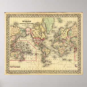 World Map with Explorers' sea routes Poster