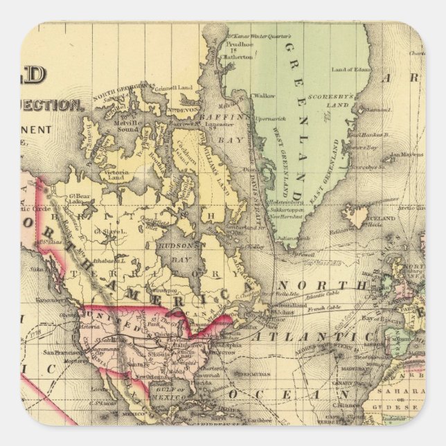 World Map with Explorers' sea routes Square Sticker (Front)