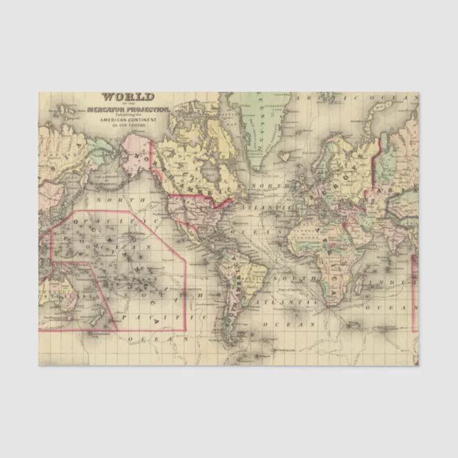 Explorer Map Paper World Map with Explorers' sea routes Tissue Paper | Zazzle