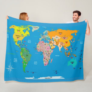 World Map with Flags  Fleece Blanket