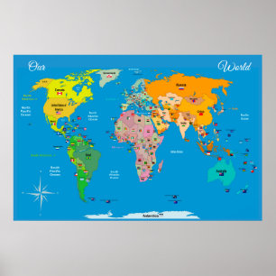 World Map with Flags  Poster