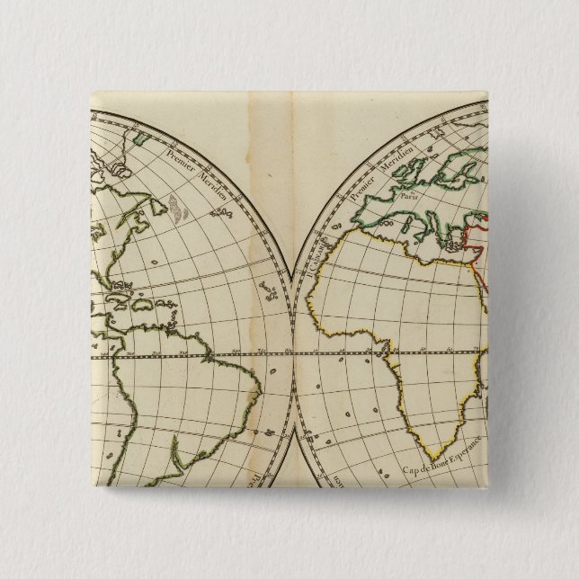 World Map with Latitude and Longititude 15 Cm Square Badge (Front)