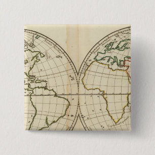 World Map with Latitude and Longititude 15 Cm Square Badge