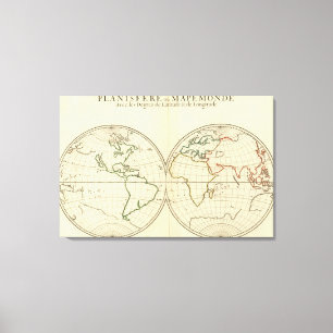 World Map with Latitude and Longititude Canvas Print