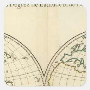 World Map with Latitude and Longititude Square Sticker