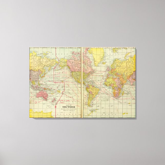 World map with shipping lanes canvas print (Front)