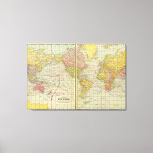 World map with shipping lanes canvas print